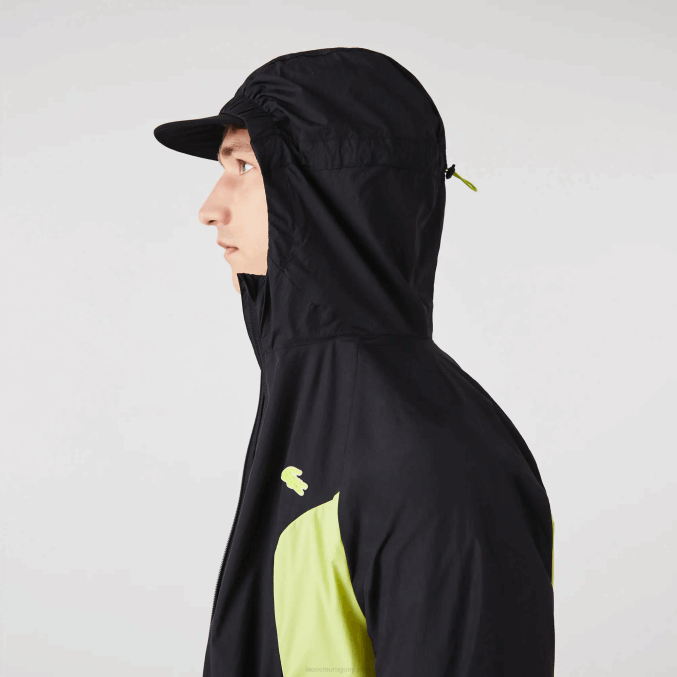 negro amarillo 60r VVL0A1254 hombres Lacoste rompevientos deportivo plegable