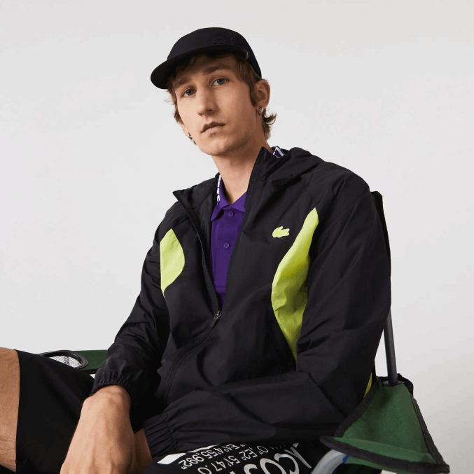 negro amarillo 60r VVL0A1254 hombres Lacoste rompevientos deportivo plegable