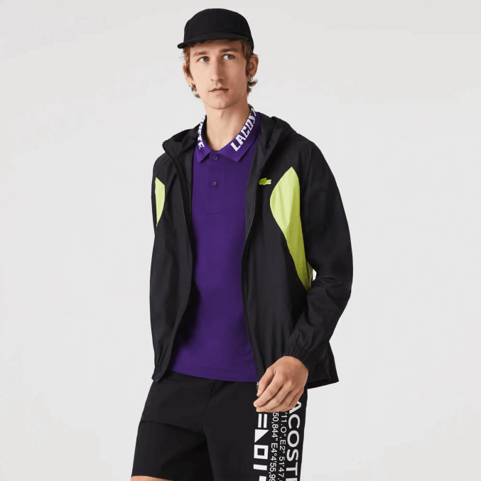 negro amarillo 60r VVL0A1254 hombres Lacoste rompevientos deportivo plegable