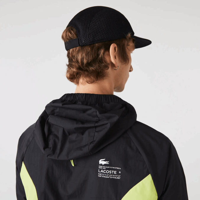 negro amarillo 60r VVL0A1254 hombres Lacoste rompevientos deportivo plegable