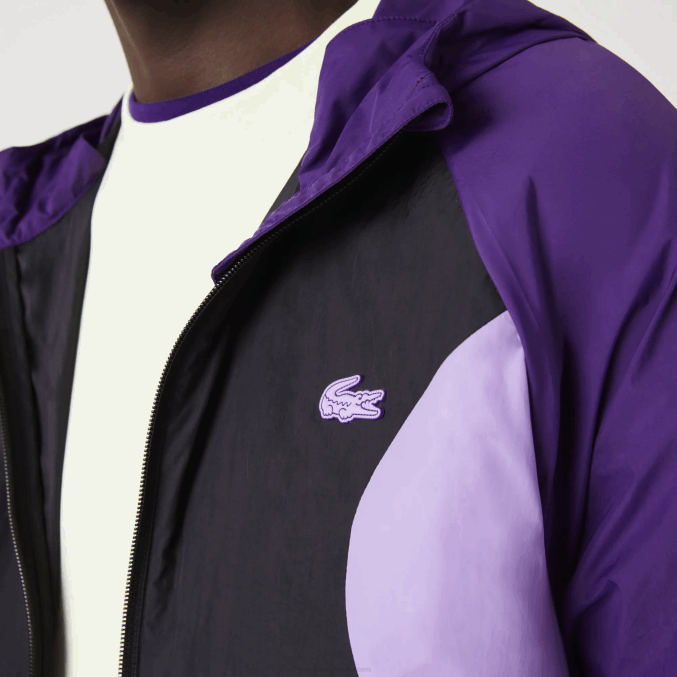 negro morado 6kb VVL0A1255 hombres Lacoste rompevientos deportivo plegable