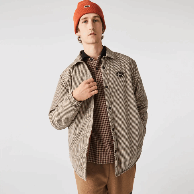 beige marino caqui verde 87e VVL0A1549 hombres Lacoste sobrecamisa repelente al agua con estampado de cuadros