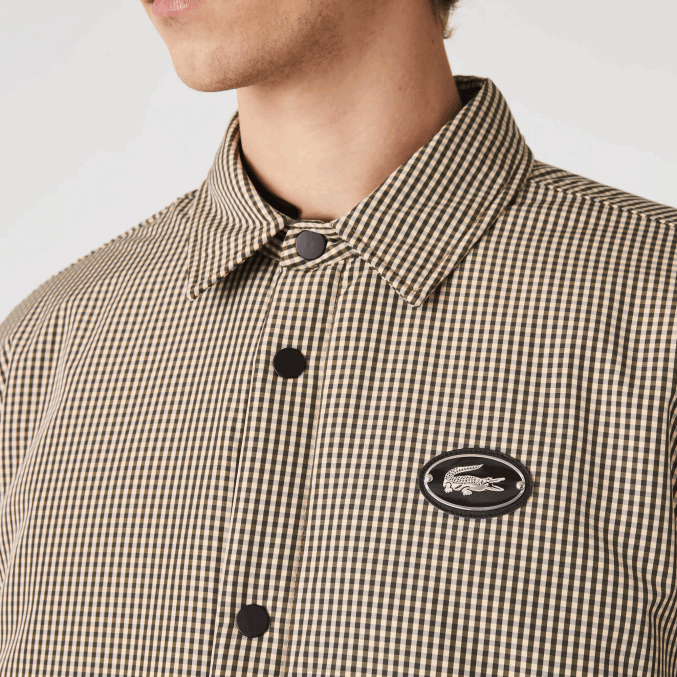 beige marino caqui verde 87e VVL0A1549 hombres Lacoste sobrecamisa repelente al agua con estampado de cuadros