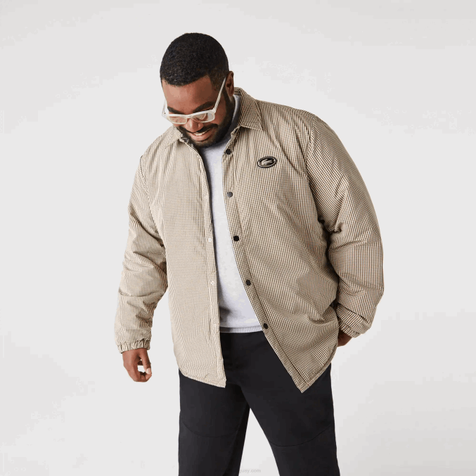 beige marino caqui verde 87e VVL0A1549 hombres Lacoste sobrecamisa repelente al agua con estampado de cuadros