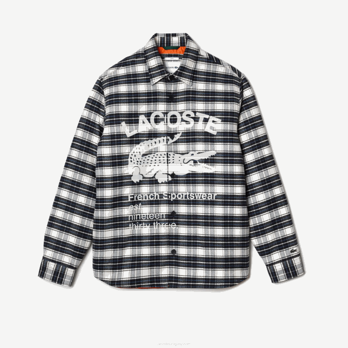 blanco negro azul z23 VVL0A1393 hombres Lacoste sobrecamisa con estampado de cuadros