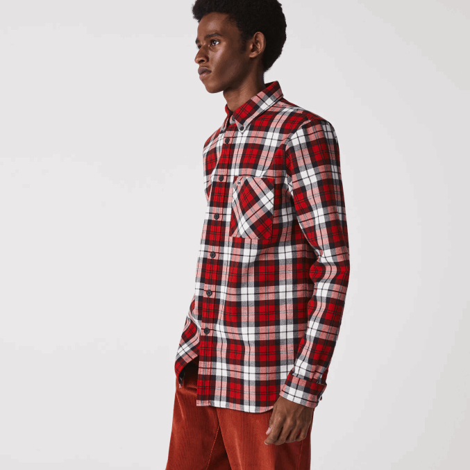 blanco rojo azul marino sxb VVL0A1607 hombres Lacoste sobrecamisa de franela gruesa de cuadros regular fit