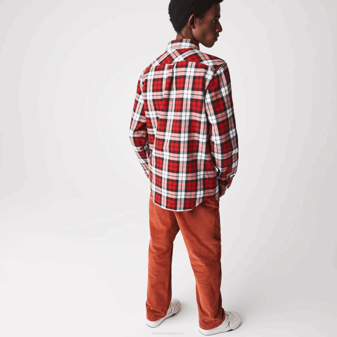 blanco rojo azul marino sxb VVL0A1607 hombres Lacoste sobrecamisa de franela gruesa de cuadros regular fit