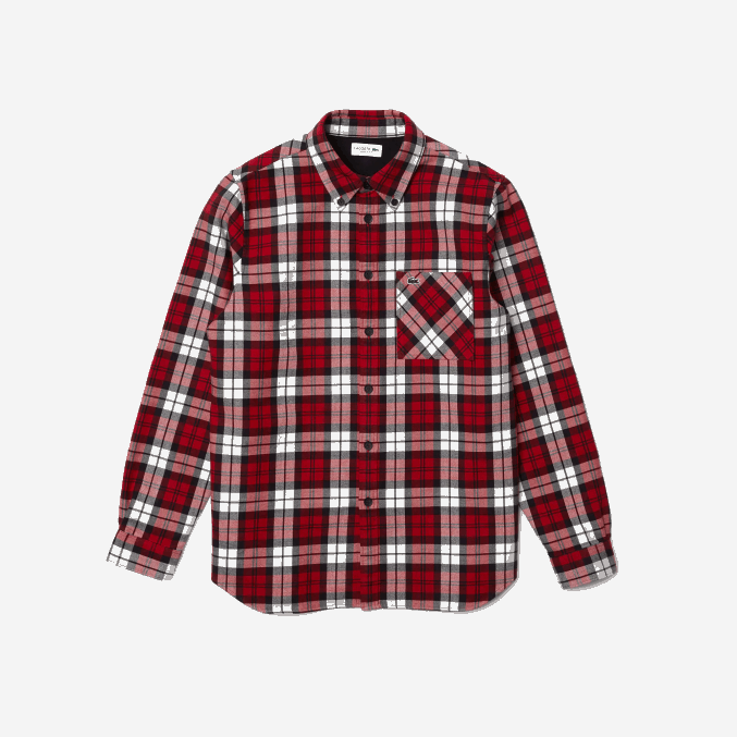 blanco rojo azul marino sxb VVL0A1607 hombres Lacoste sobrecamisa de franela gruesa de cuadros regular fit