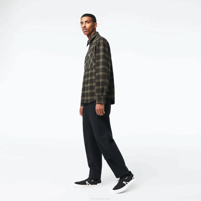 caqui verde blanco gby VVL0A1541 hombres Lacoste sobrecamisa reversible de franela de algodón