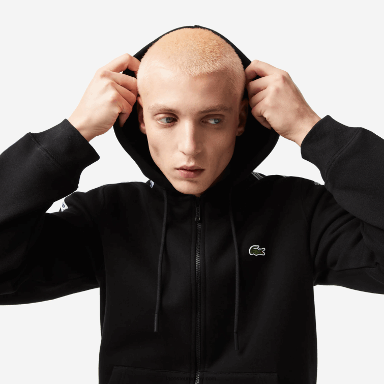 Lacoste hombres sudadera con cremallera y corte clásico con rayas de la marca VVL0A13 negro 031