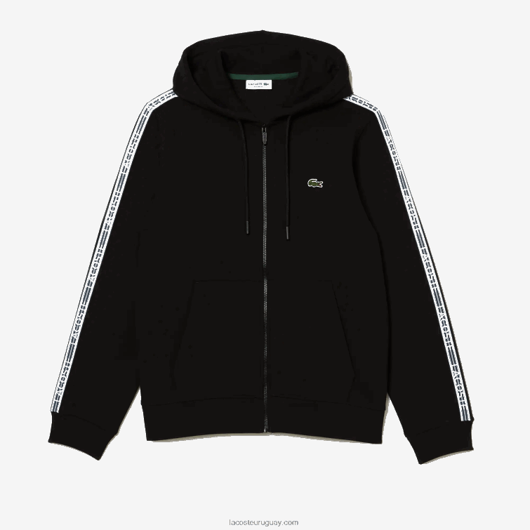 Lacoste hombres sudadera con cremallera y corte clásico con rayas de la marca VVL0A13 negro 031