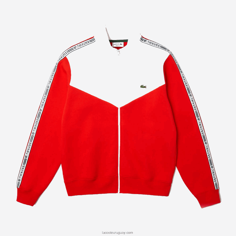Lacoste hombres sudadera de corte clásico con cremallera y bloques de color VVL0A19 rojo blanco 75s