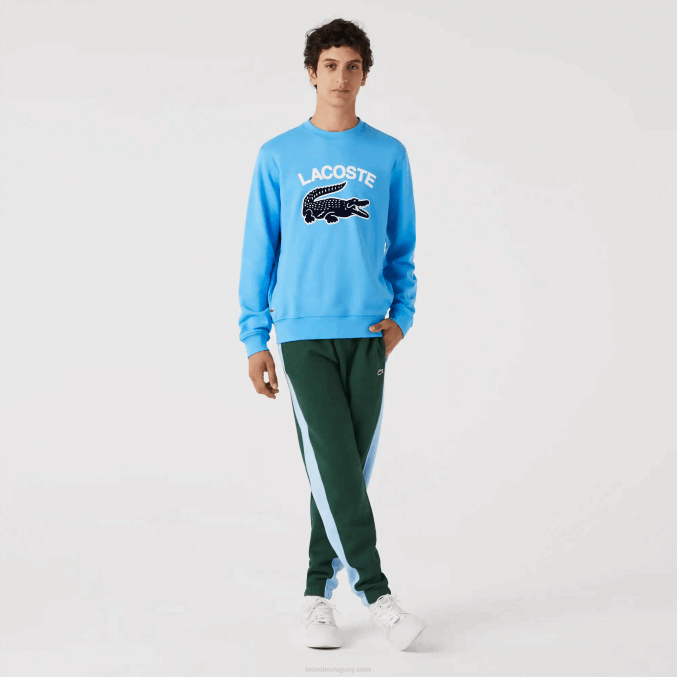 azul 4xa VVL0A1031 hombres Lacoste sudadera con estampado de cocodrilo y cuello redondo