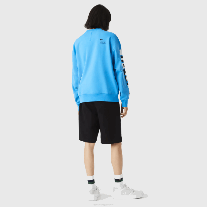 azul 4xa VVL0A984 hombres Lacoste sudadera holgada con estampado reflectante
