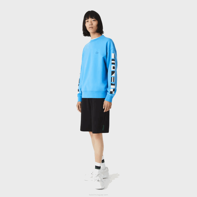 azul 4xa VVL0A984 hombres Lacoste sudadera holgada con estampado reflectante