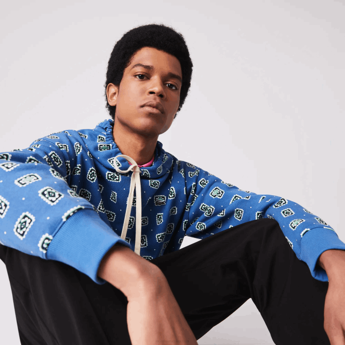 azul blanco bx9 VVL0A1143 hombres Lacoste sudadera con capucha de algodón con estampado live