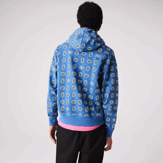 azul blanco bx9 VVL0A1143 hombres Lacoste sudadera con capucha de algodón con estampado live