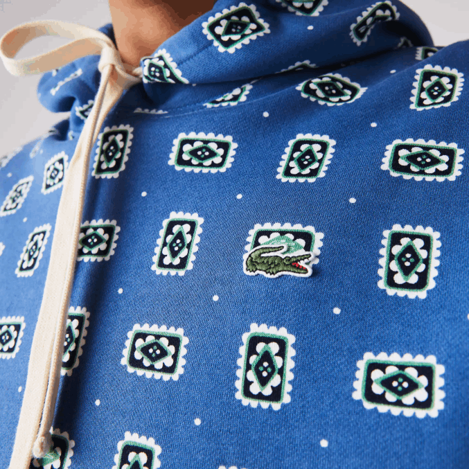 azul blanco bx9 VVL0A1143 hombres Lacoste sudadera con capucha de algodón con estampado live