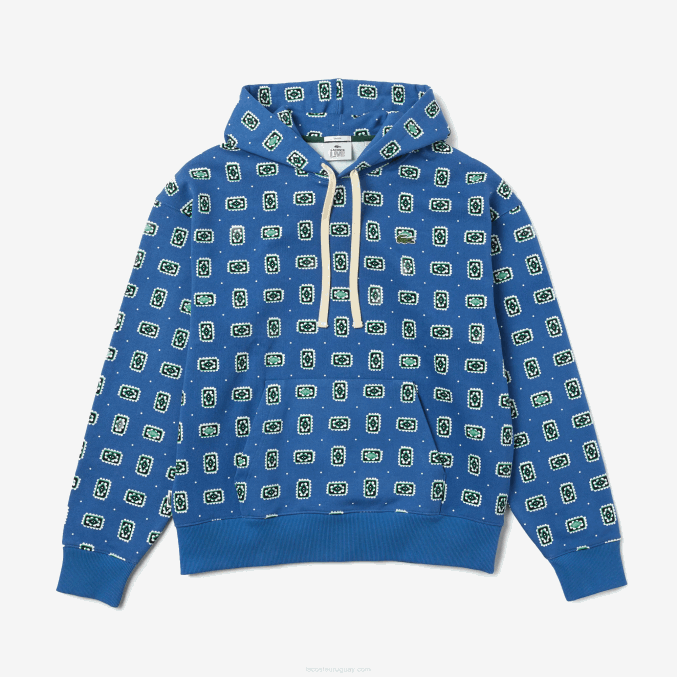 azul blanco bx9 VVL0A1143 hombres Lacoste sudadera con capucha de algodón con estampado live