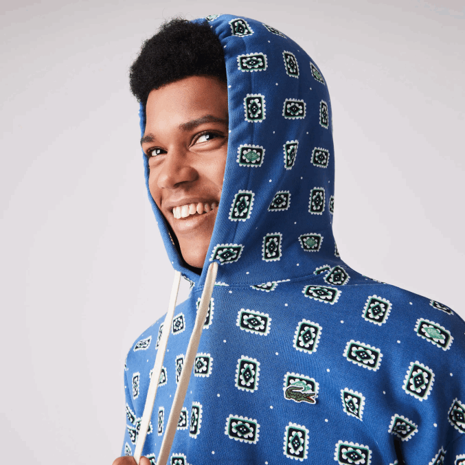 azul blanco bx9 VVL0A1143 hombres Lacoste sudadera con capucha de algodón con estampado live