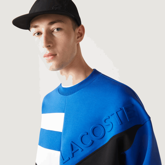 azul blanco nne VVL0A956 hombres Lacoste sudadera holgada con efecto patchwork