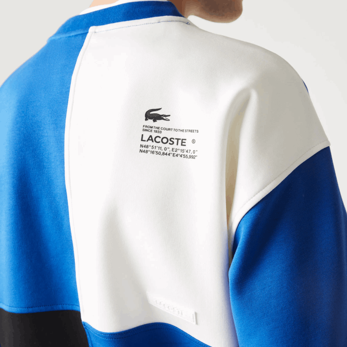azul blanco nne VVL0A956 hombres Lacoste sudadera holgada con efecto patchwork