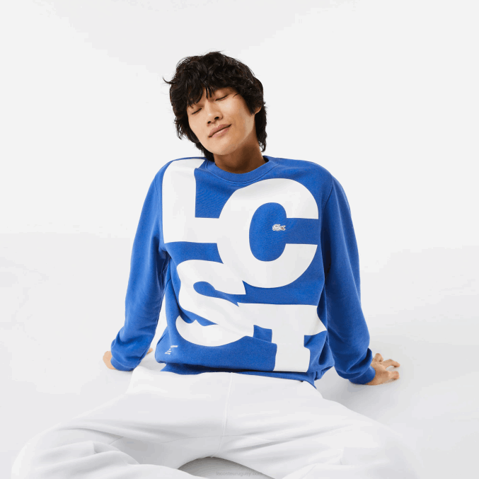 azul k1q VVL0A1042 hombres Lacoste sudadera de corte clásico con letras en contraste