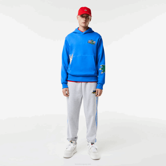 azul k1q VVL0A1134 hombres Lacoste sudadera con capucha y estampado de cómic