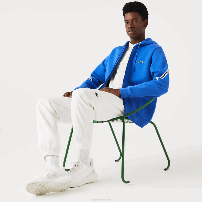 azul k1q VVL0A1241 hombres Lacoste sudadera con capucha y bandas estampadas