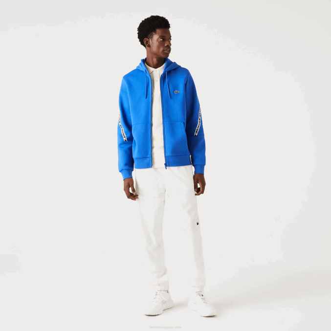 azul k1q VVL0A1241 hombres Lacoste sudadera con capucha y bandas estampadas