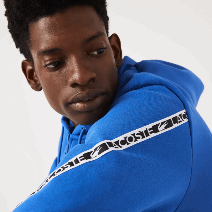 azul k1q VVL0A1241 hombres Lacoste sudadera con capucha y bandas estampadas