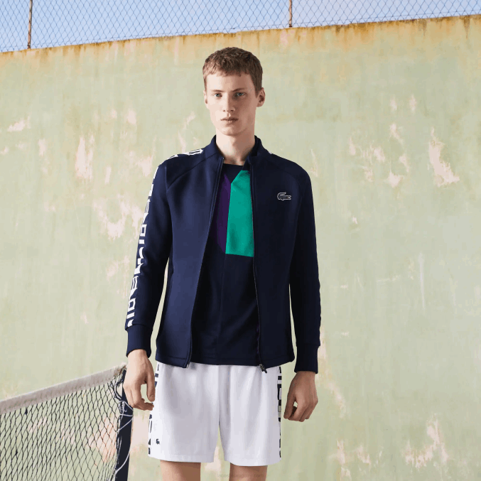 azul marino 166 VVL0A1051 hombres Lacoste sudadera sport estampada con cremallera