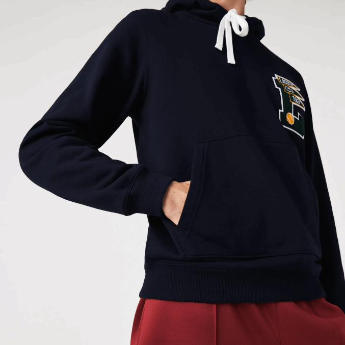 azul marino 166 VVL0A1100 hombres Lacoste banderines l sudadera polar de algodón con capucha