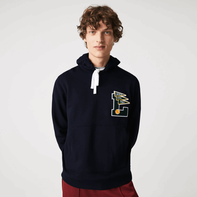 azul marino 166 VVL0A1100 hombres Lacoste banderines l sudadera polar de algodón con capucha