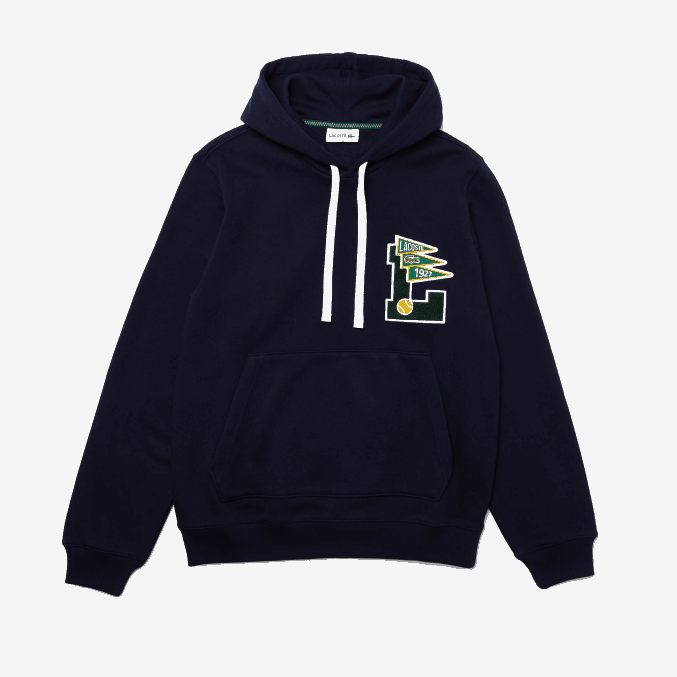 azul marino 166 VVL0A1100 hombres Lacoste banderines l sudadera polar de algodón con capucha
