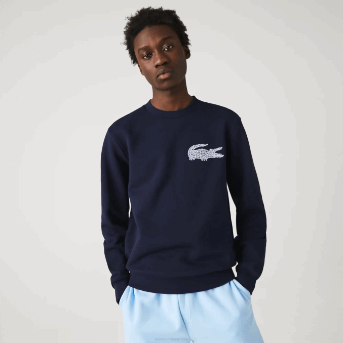 azul marino 166 VVL0A1181 hombres Lacoste sudadera de felpa de algodón orgánico hecha en Francia