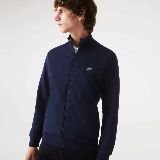 azul marino 166 VVL0A1270 hombres Lacoste sudadera regular fit de felpa cepillada con cremallera