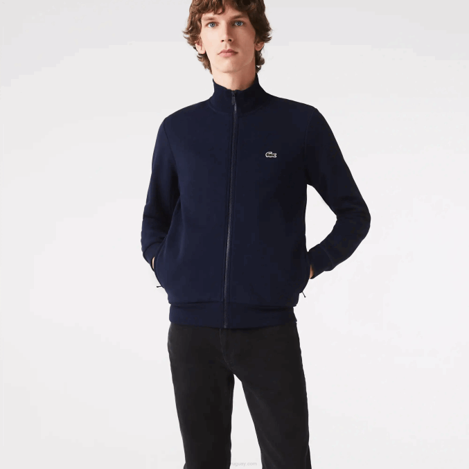 azul marino 166 VVL0A1270 hombres Lacoste sudadera regular fit de felpa cepillada con cremallera