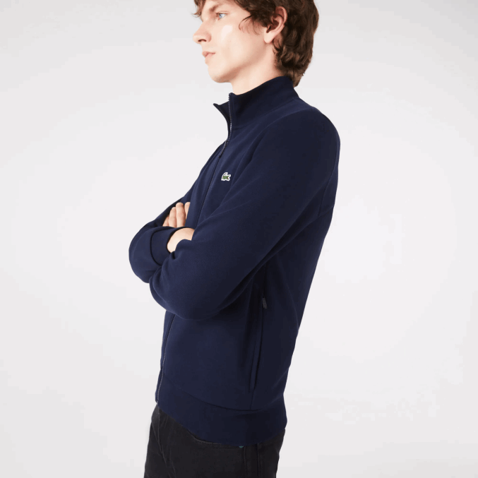 azul marino 166 VVL0A1270 hombres Lacoste sudadera regular fit de felpa cepillada con cremallera