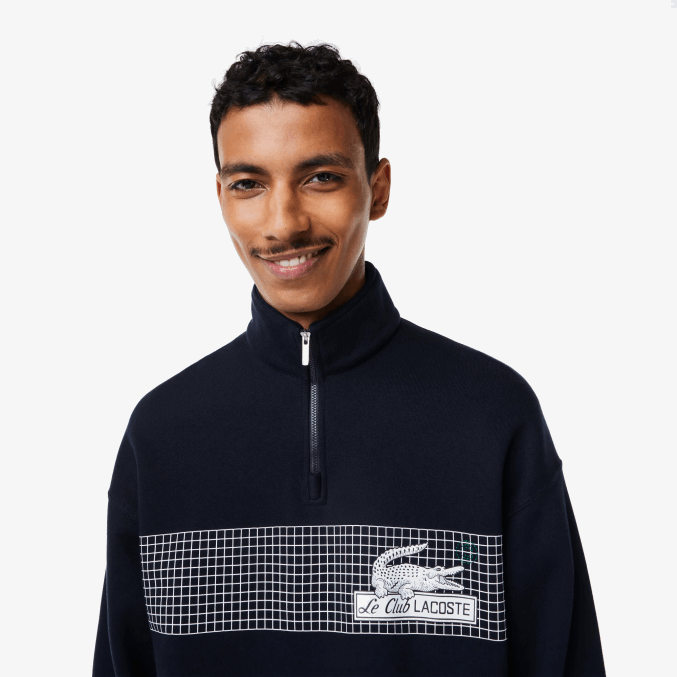 azul marino 166 VVL0A283 hombres Lacoste sudadera holgada de algodón orgánico con cremallera en el cuello