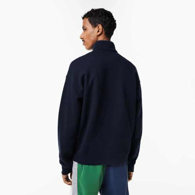 azul marino 166 VVL0A283 hombres Lacoste sudadera holgada de algodón orgánico con cremallera en el cuello