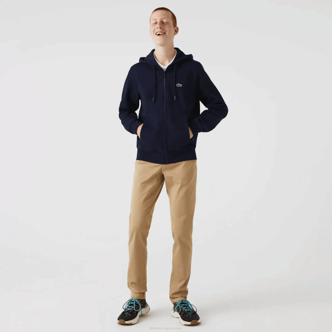 azul marino 166 VVL0A297 hombres Lacoste sudadera con cremallera y bolsillo canguro