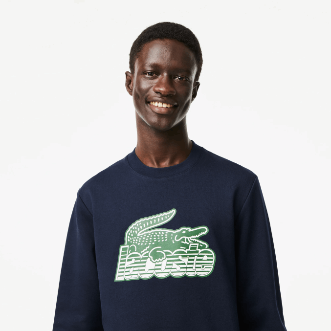 azul marino 166 VVL0A300 hombres Lacoste sudadera polar sin cepillar con cuello redondo
