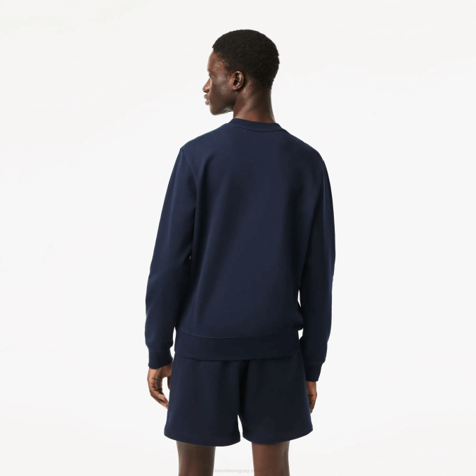 azul marino 166 VVL0A300 hombres Lacoste sudadera polar sin cepillar con cuello redondo