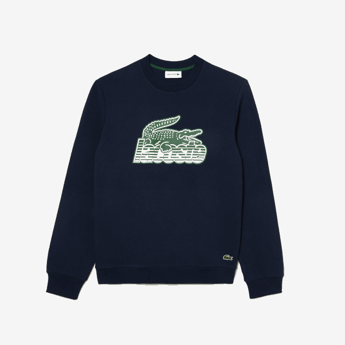 azul marino 166 VVL0A300 hombres Lacoste sudadera polar sin cepillar con cuello redondo
