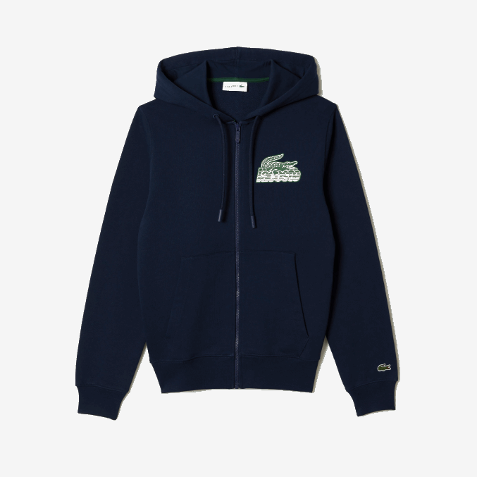 azul marino 166 VVL0A320 hombres Lacoste sudadera con capucha y cremallera sin cepillar