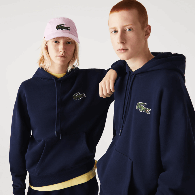azul marino 166 VVL0A366 hombres Lacoste sudadera holgada de algodón orgánico con capucha