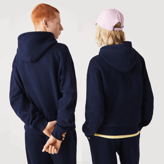 azul marino 166 VVL0A366 hombres Lacoste sudadera holgada de algodón orgánico con capucha