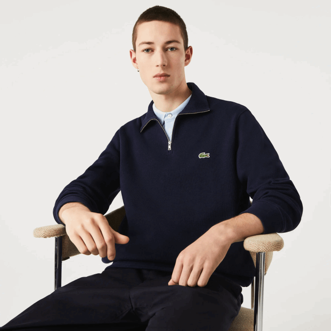 azul marino 166 VVL0A951 hombres Lacoste sudadera con cremallera y cuello alto