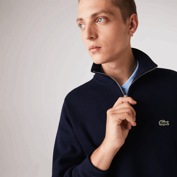 azul marino 166 VVL0A951 hombres Lacoste sudadera con cremallera y cuello alto